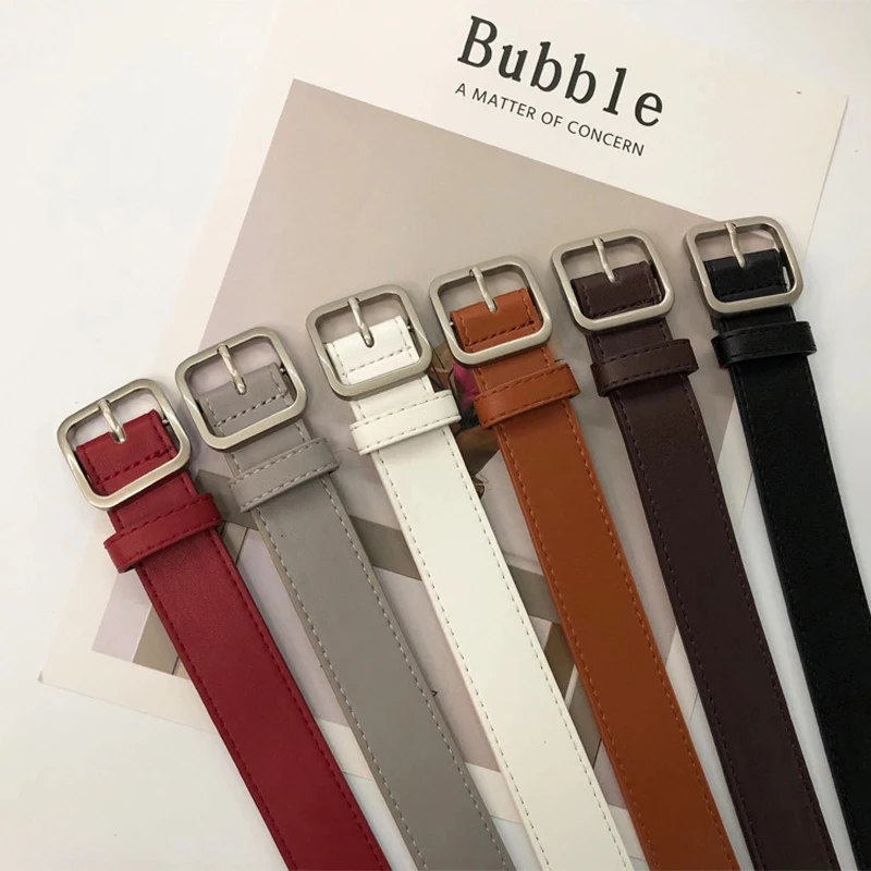

Retro style women belt leisure jeans belts imitation leather pin adjustable five candy colors black white red brown camel