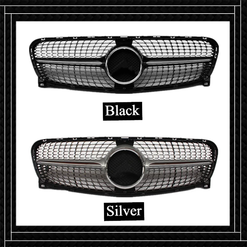 Черная и серебряная решетка гриль в алмазном стиле Подходит для класса GLA X156 ABS 2014