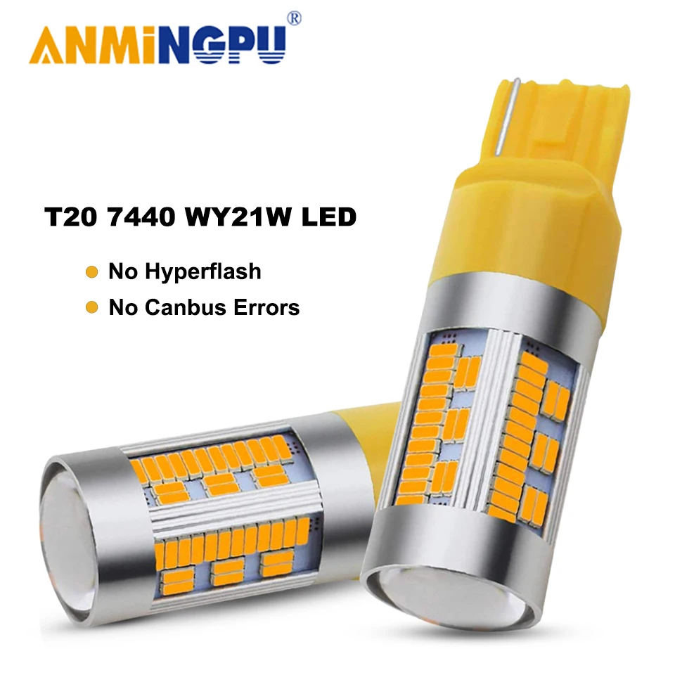 

AMNINGPU 2x Signal Lamp 7440 WY21W W21W Led Canbus T20 4014SMD 1156 R5W BA15S BAU15S Led P21W PY21W Turn Signal Light Yellow 12V