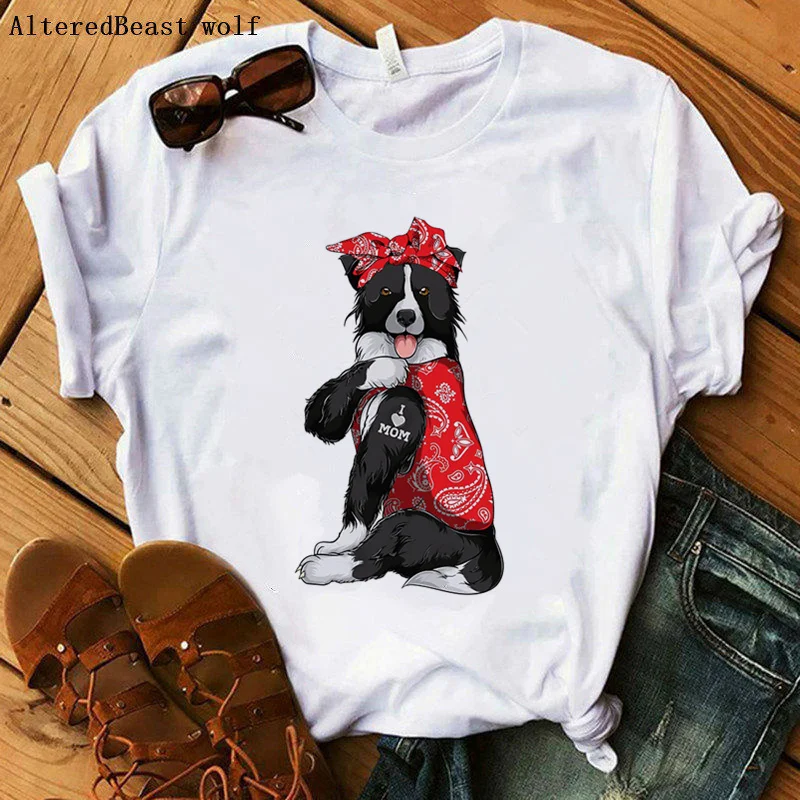 

Border collie I Love Mom funny t shirt women casual white harajuku dog MAMA t-shirt short sleeve graphic tee women clothes 2021