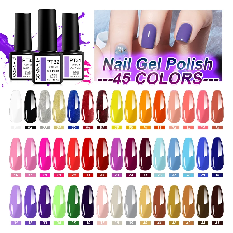 

Nail Varnish 45Pcs Set Gel Lacquer Soak Off Long Lasting Nail Polish Need Base Top Coat Semi Permanent Led Gel Cured By Lamp