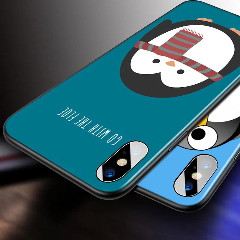 

Cute penguin For Apple iPhone 12 11 Pro Max mini XS Max XR X 8 7 6 6S Plus 5S SE 2020 Soft Black Phone Case
