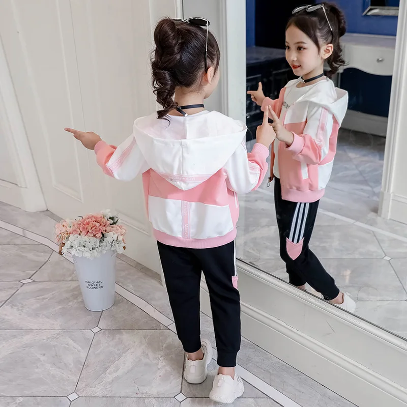 Спортивный костюм для девочек спортивный 2019 г. Осенние детские куртки в полоску