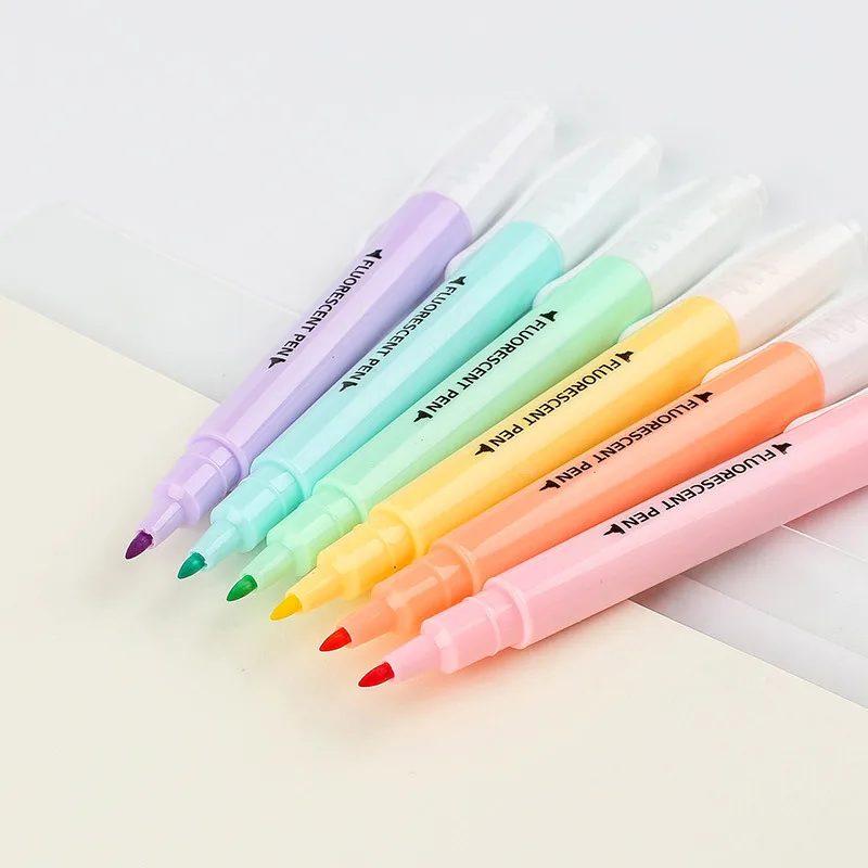 

6Pcs/Set Double Head Fluorescent Highlighter Pen Markers Drawing Pen for Student Gifts School Office Supplies Cute Stationery