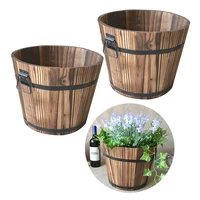 set of 2 rustic wood bucket barrel rustic whiskey flower garden planters pot with handle for home garden decoration