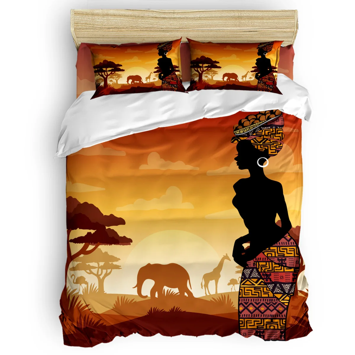 

Africa Woman Giraffe Elephant Forest Duvet Cover Set with Pillowcase Bedroom Supplies Bed Comforters King Size Bedding Set
