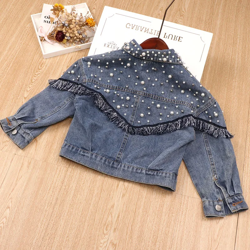 Подростковая Осенняя джинсовая куртка для маленьких девочек пальто модная