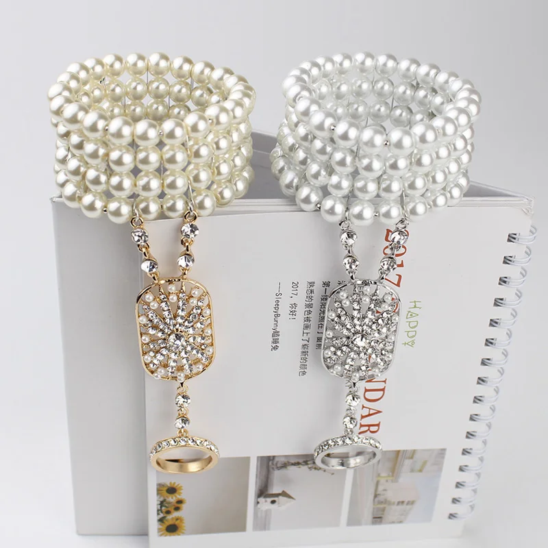 Great Gatsby Inspired Leaf Simulated 1920s Jewelry Set Costume Accessories 20s Flapper Pearl Headband Bracelet Ring |