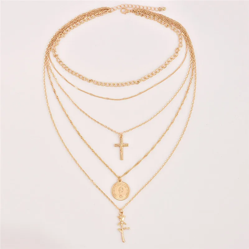 Adolph Fashion Multiple Layers Cross Necklaces For Women Charm Gold Color Chokers Necklace Boho Collares Female Party Jewelry | Украшения и