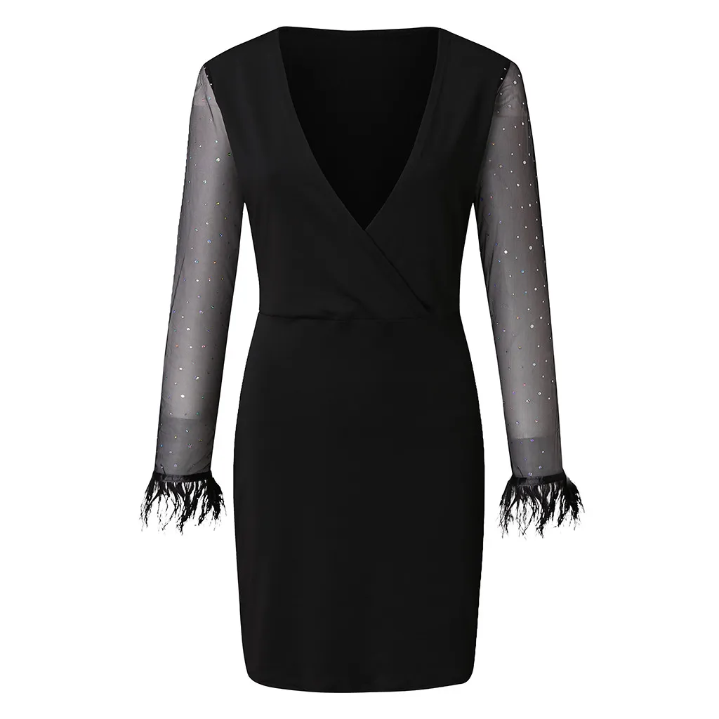 Женское модное сексуальное платье с V образным вырезом женское облегающее черное