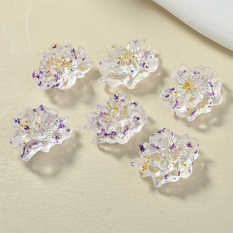 Серьги-гвоздики из акрила и смолы с цветами | Украшения аксессуары