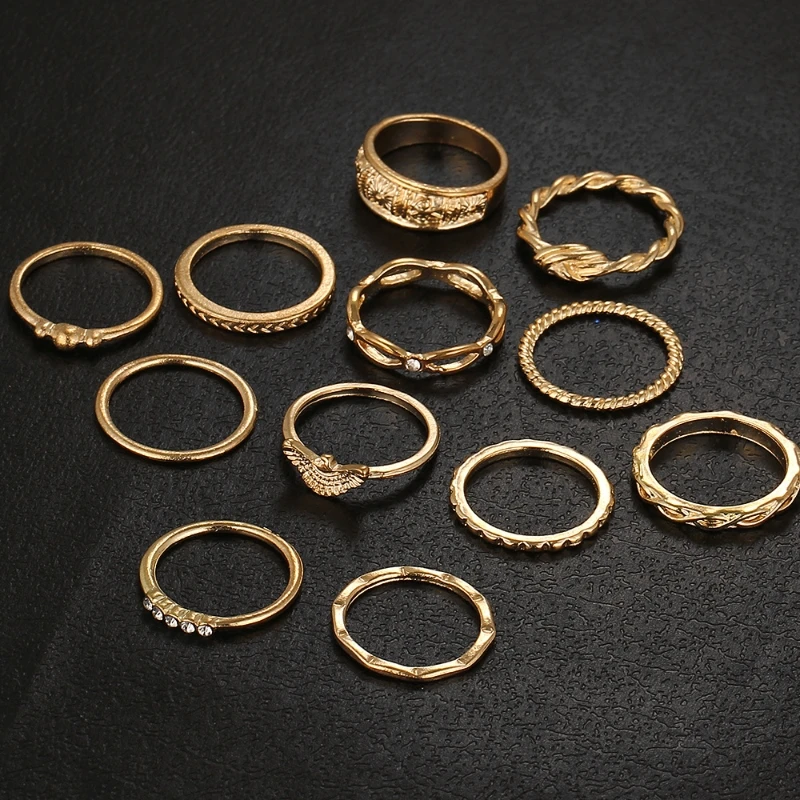 

12pcs/set Bohemian Vintage Women Finger Rings Set Punk Ring Gift