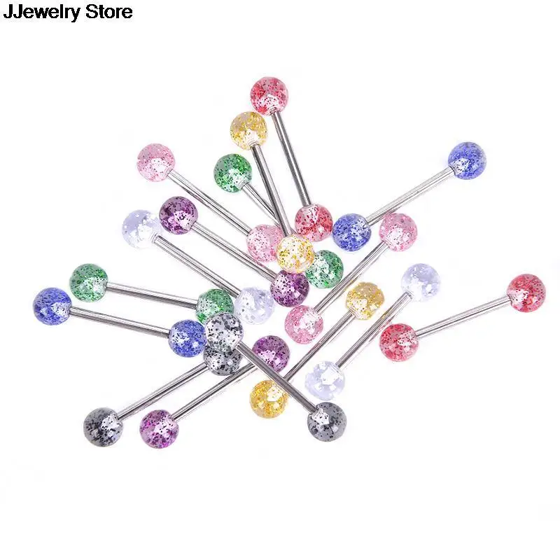 Surgical Steel Glitter Tongue Piercing Ball Barbell Bar Ring Body Studs Jewelry Women Men 8PCS/Set | Украшения и аксессуары