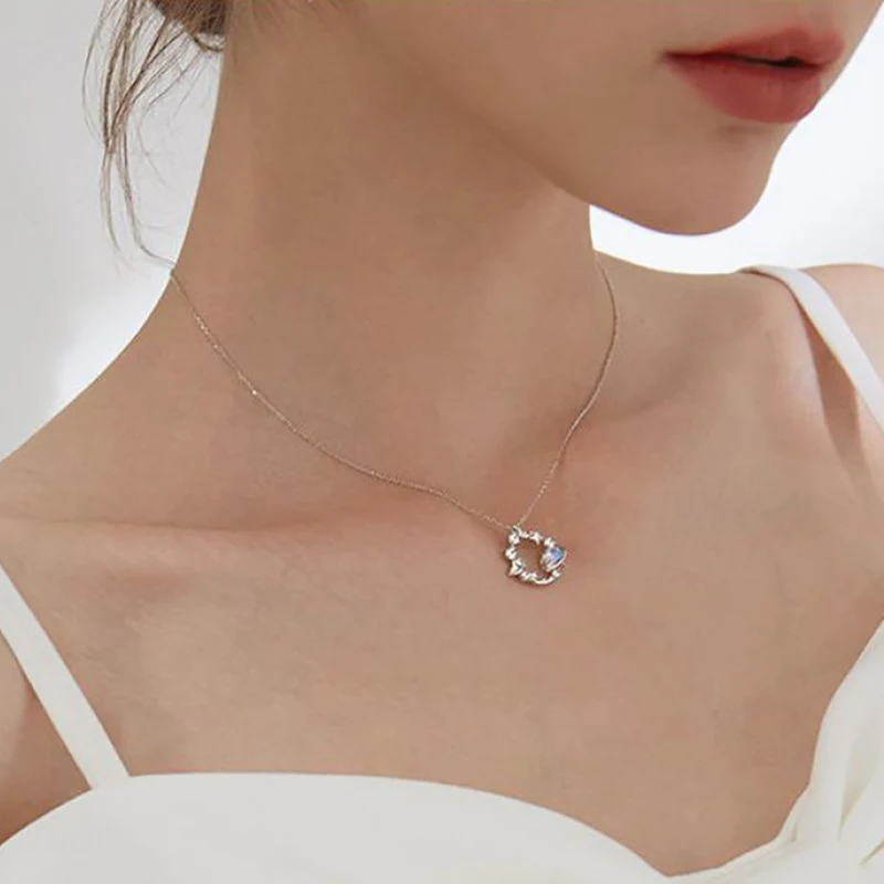 

Luxury Bling Planet Star Cubic Zirconia 925 Sterling Silver Clavicle Chain Necklace For Women Fashion Simple Jewelry Gifts