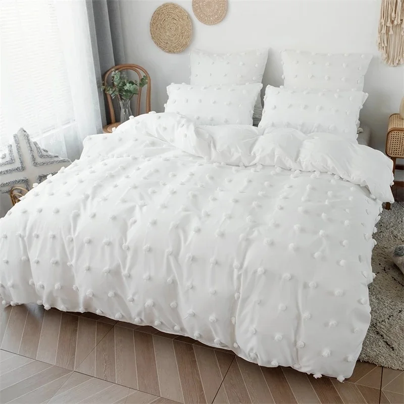 

High Quality Nordic with Furball Bedding Set 2/3 Pieces Solid Color King Size Tufted Duvet Cover Set Quilt Covers Pillowcases