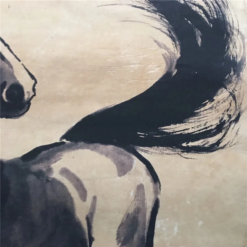 

Chinese Old Scroll Xu Beihong - Galloping Horses Painting Rice Paper Slice