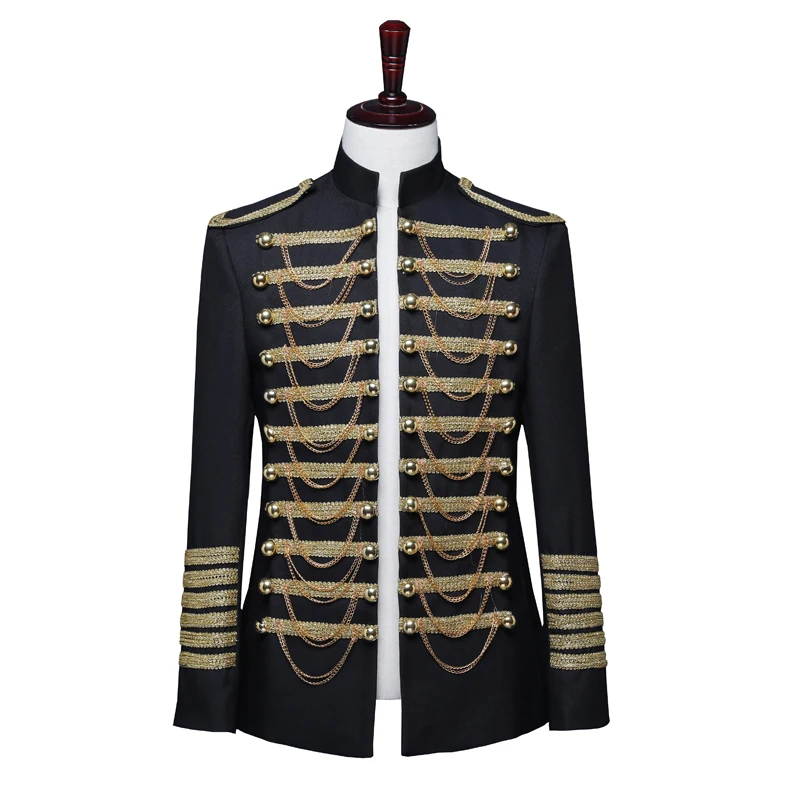 Shenrun Мужская Военная Униформа суд платье Красный Черный Тонкий Блейзер Стенд