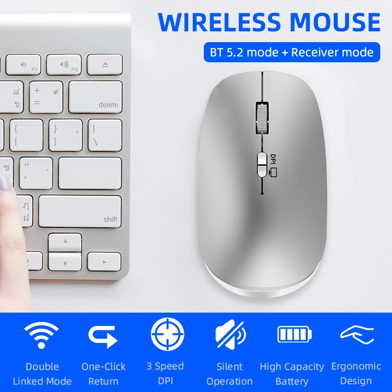 

Беспроводная игровая мышь VTIN, 2,4 ГГц, Bluetooth 5,2, два режима, эргономичная игровая мышь для ноутбука, компьютера, Macbook