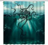 Octopus Sea Monster Teal, Polyester Waterproof Fabric Shower Curtain Bathroom Decor
