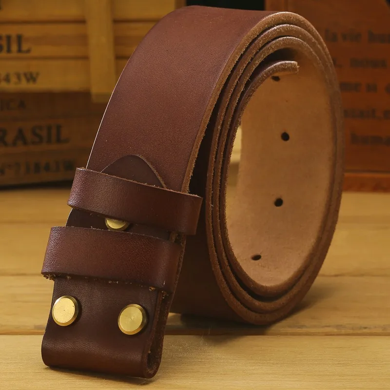 khaki without buckle Кожаный ремень без золотистой гладкой пряжки для мужских ремней, роскошные ковбойские ремни, верблюжья, коричневая Пряжка известного бренда, 3,8 см, высокое качество - Цвет: khaki without buckle