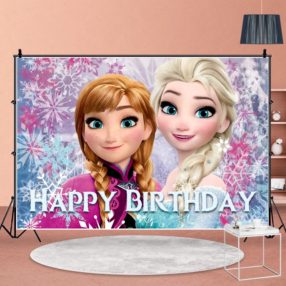 Cartel de Frozen Anna y Elsa para ni&ntilde;os, suministros de fiesta de cumplea&ntilde;os, decoraci&oacute;n de fondo, Decoraci&oacute;n de cumplea&ntilde;os de beb&eacute;, Fondos personalizables de reina de la nieve-5