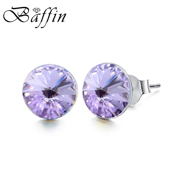Violet Baffin классические круглые серебряные серьги-гвоздики с кристаллами от Swarovski, пирсинг для женщин, вечерние, свадебные стразы, ювелирные изделия для девушек - Окраска металла: Violet