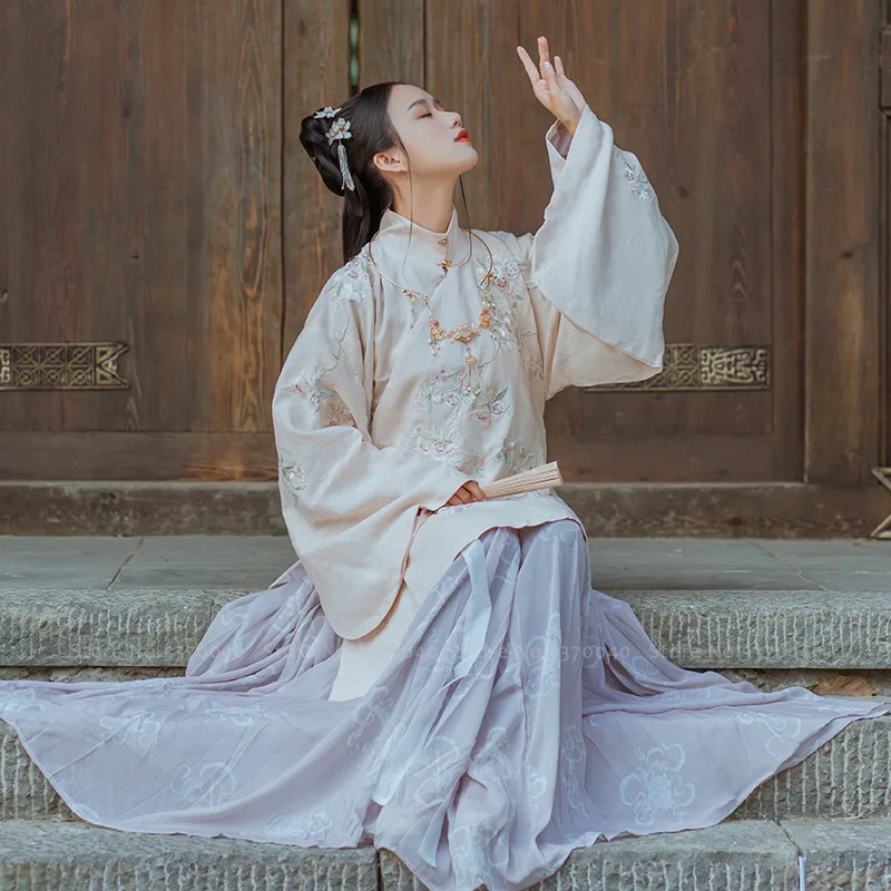 Китайский традиционный Женский костюм династии ханьфу Тан платье с цветочной