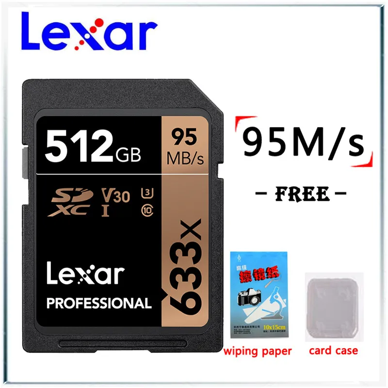 Lexar натуральная 95 МБ/с. 633x16G sd-карты 64GB 32GB 128 ГБ флеш карта SDHC/SDXC U3 Class 10 флэш карты памяти SD карты для DSLR HD видео карта - Емкость: 512GB