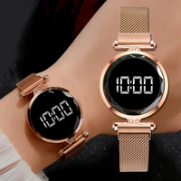 luxury digital magnet watches for women rose gold stainless steel dress led quartz watch female clock relogio feminino drop ship