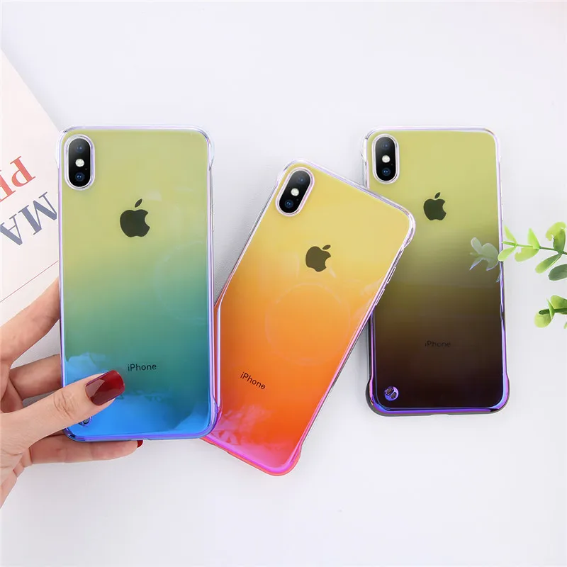 Lovebay Boundless Blue Gradient Phone Case For iPhone X XR XS Max Hard PC Plain Candy Color Back Cover 6 6s 7 8 Plus |