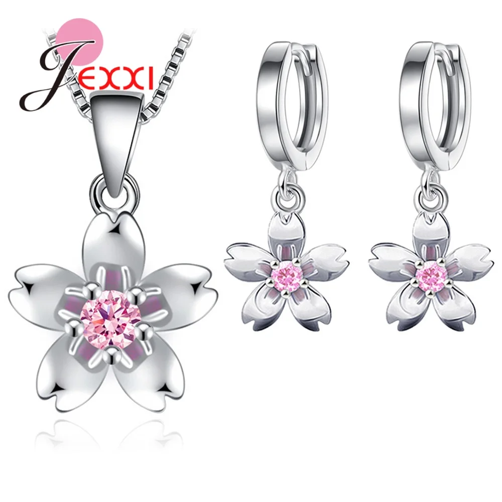 Женский комплект украшений из серебра 925 пробы ожерелье с цветком вишни сливы