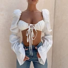 Женская плиссированная футболка, белая, бандажная, лето с длинным Расклешенным рукавом, 2020