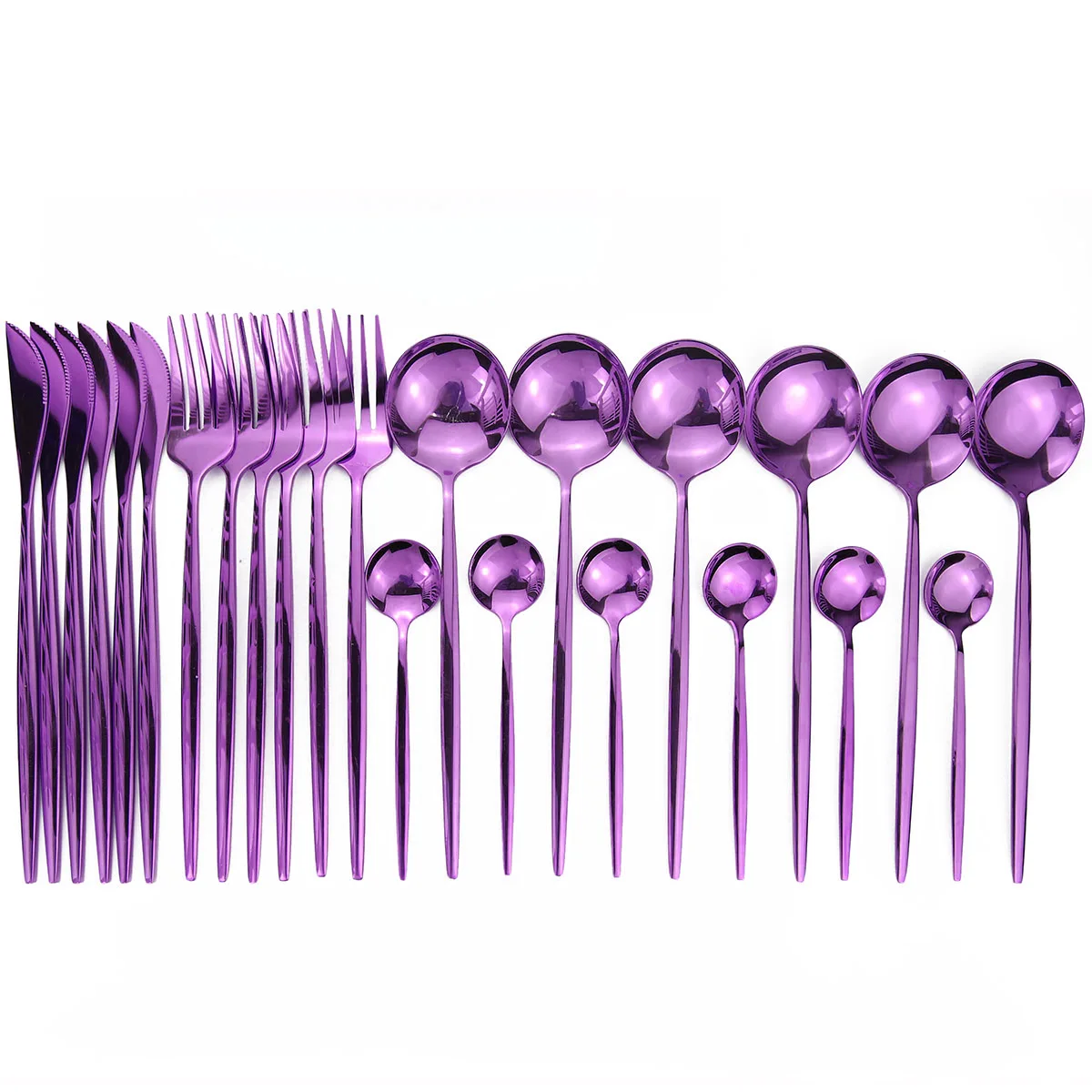 Purple 24 шт./лот, блестящие столовые приборы из черного золота, набор столовых приборов из нержавеющей стали, набор ножей, вилка, ложка, посуда - Цвет: Purple