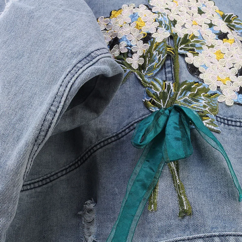 

2020 Fashion Embroidery Flowers Denim Coat Female Loose Jeans Jacket Women Streetwear Outwear Large Sizes Denim Jacket Jaqueta