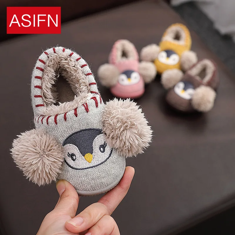 Cartoon cotton slippers women's anti-slip warm children cute wool cotton shoes women's Warm slippers