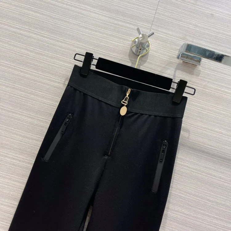 

Luxury Black Flare Pants for Women Chic Split Leg Design Casual Pants Top Quality 3D Cut Slim High Waist Pants Lady Winter 2021