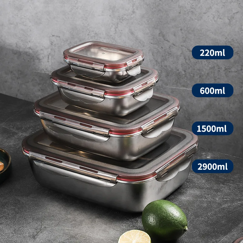 

Stainless Steel Lunch Box Bento Box with Lid Microwave Oven Sealed Fresh-keeping Kitchen Food Storage Container Camping Supplies