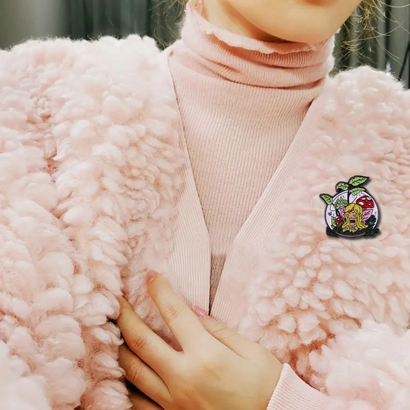 Милый лесной эльф булавка для лацкана весенний яркий растительный листья гриб