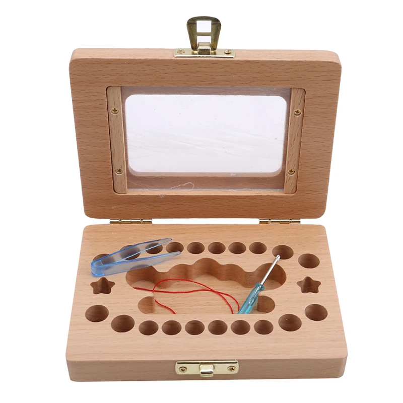 Almacenamiento de dientes de leche, marco de fotos de madera, caja de dientes de leche para pelo Fetal, organizador de Lanugo Umbilical, guardar recuerdos para beb&eacute;s, regalo-2
