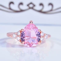 ladies geometric rose gold ring inlay pink water drop crystal aaa zircon delicate minimalist women wedding engagement jewelry