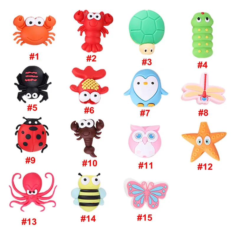 

20Pcs Cute Cartoon Mini Insects 15 Designs Bite Cable-Winder USB Data Line Protector Cord Cover Silicone Decorate Accessories