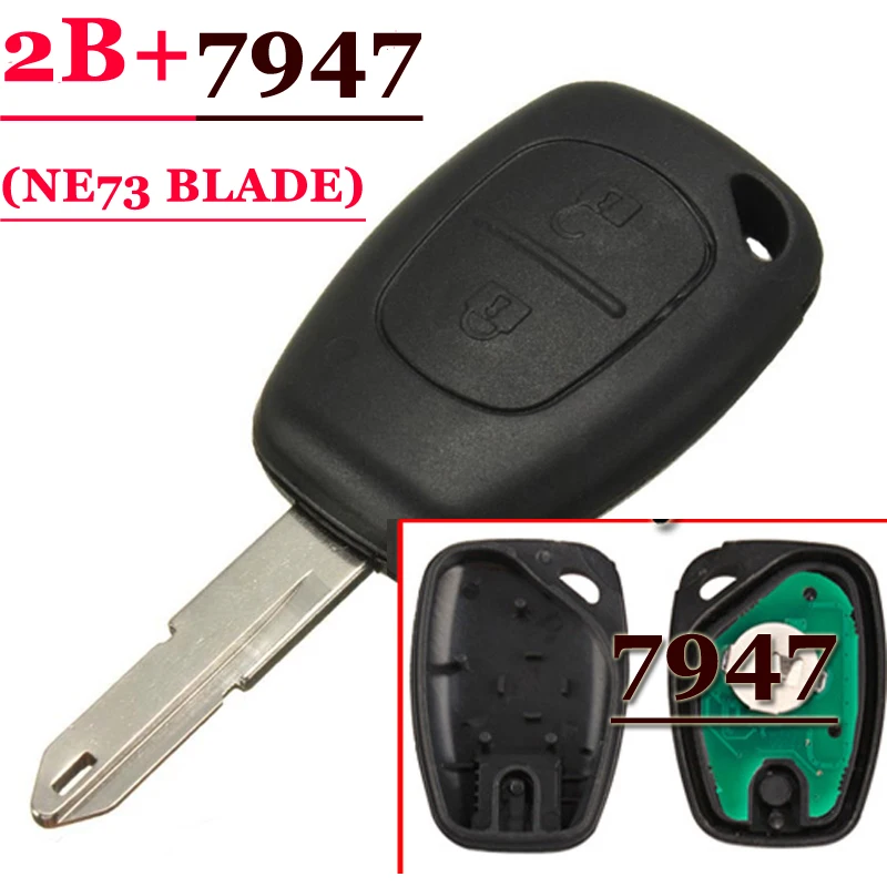 

XNEKEY 2 Buttons for Renault Traffic Master Vivaro Movano Kangoo Remote Car Key NE73 Blade 433mhz PCF7947 Chip