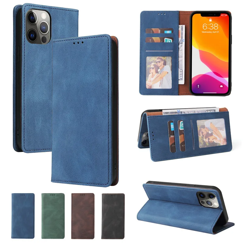 

Matte Ultra Thin Leather Flip Cover For iPhone 12 Mini 11 Pro X XR XS Max SE 2020 8 7 6S 6 Plus Retro Stand Wallet Phone Case