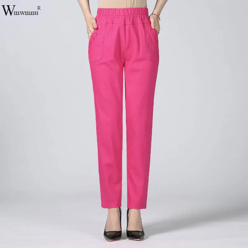 

Женские эластичные брюки с высокой талией, весенние повседневные брюки, джоггеры, Женские Классические однотонные хлопковые прямые брюки для мам