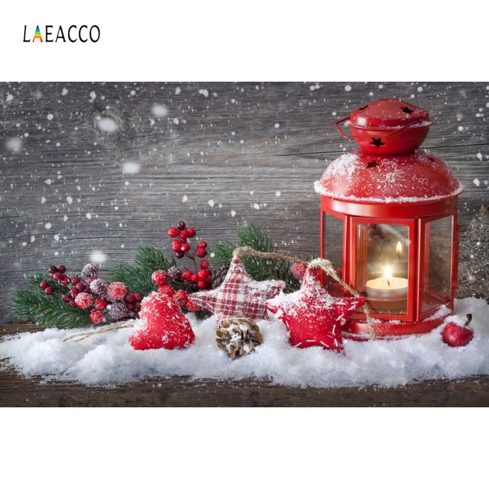 Laeacco Рождество снег красный фонарь деревянная доска фотография фоны