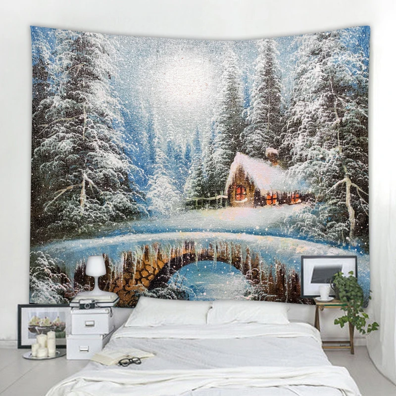 

Snow scene tapestry beautiful snow scene 3d digital printing background bohemian hippie tapestry various sizes