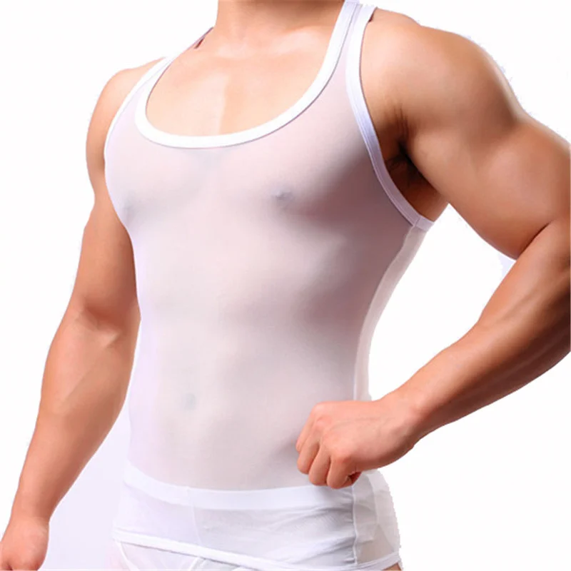 

Mesh Men Tank Tops Shirts Underwear Sexy Mens Undershirts See Through Sleeveless T-shirts Slim Fitness Gym Tank Tops Sport Vests