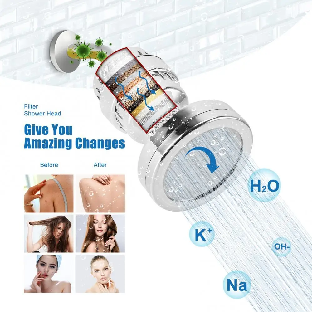 

15 Stage Filtered Shower Head Set High Output Filter Adjustable Pressurized Remove Harmful Substances Hard Water Cleaning Tools