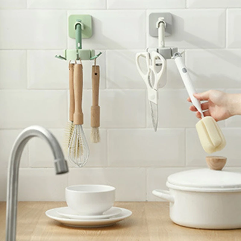 

Настенный домашний вращающийся стеллаж для хранения вращающийся на 360 градусов кухонные крючки самоклеящиеся 8 крючков подвесная стойка Ор...