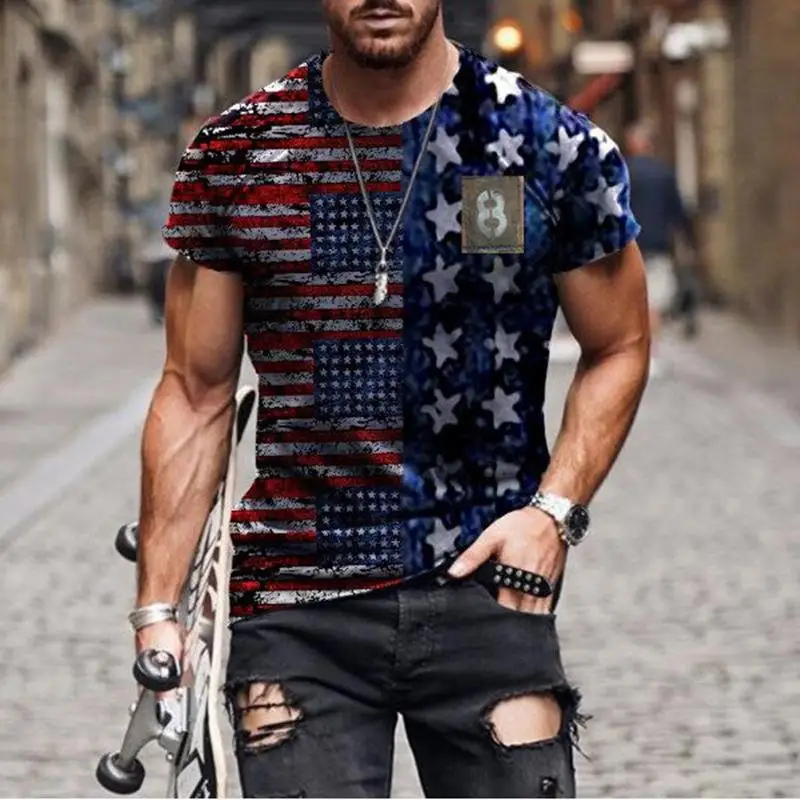 

3D men's T-shirt, sports fitness, summer short-sleeved, fashionable streetwear, large size, national flag printing